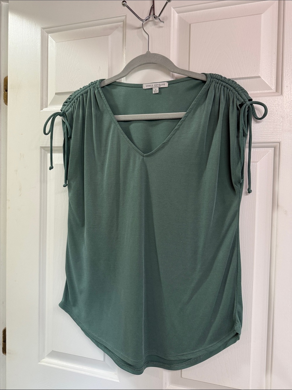 Green Envelope Los Angeles size S, Green Ruched Tie-Shoulder V-Neck Top
